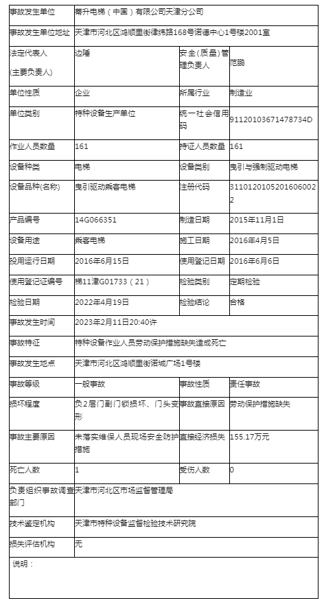 生挤压事故造成一名维保技术员死亡附事故调查报告凯发K8天生赢家一触即发日立电梯蒂